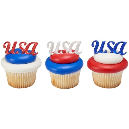 Patriotic Cake Topper USA Script-Cupcake Cake Decor Lay-On 24/PKG